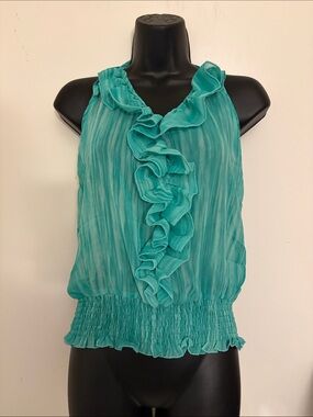 Poetry Teal Ruffle-Front Halter Camisole